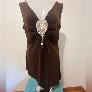 Simply Irresistible Brown Asymmetrical Embellished Tank Top